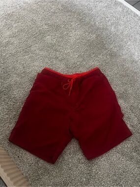 Duluth Trading Co Red Men's Swim Trunks with Orange Drawstring Size M